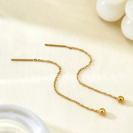 Simple Earrings Delicate Small Personality Temperament Stainless Steel Small Gold Ball Pendant A Two Wear Ear Wire Female