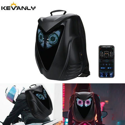 LOY Owl Design LED Display Smart Screen Motorcycle Cycling Backpack Bluetooth Control DIY Travel Bag Hard Shell Helmet Bag