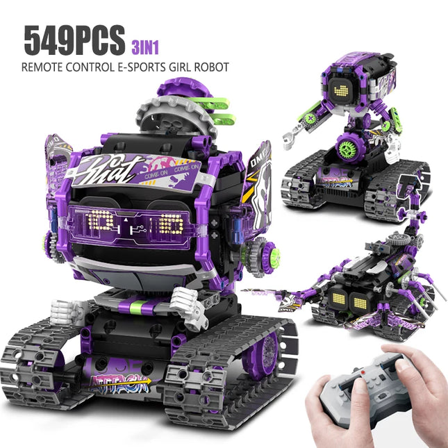 549PCS Integrated Robot Esports Girl Scorpion 3-in-1 Programming Remote Control Electric Assembly Building Block Model Toys Gift