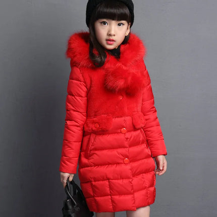 Winter Warm Jackets for Girls Fashion Fur Hooded Children Girls Waterproof Outwear Kids Cotton Lined Parkas