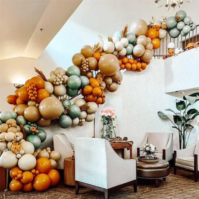 63pcs Burnt Orange Balloons 5inch/12inch/18inch Assorted Sizes Tropical Jungle Safari Balloons Thanksgiving Party Decorations