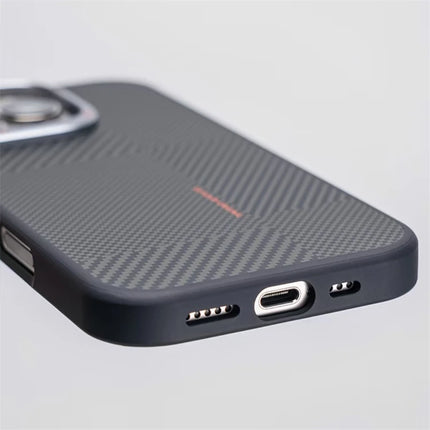 Matte Carbon Fiber Texture MagSafe Phone Case For iPhone 17 Wireless Charging Alloy Lens Protective Cover