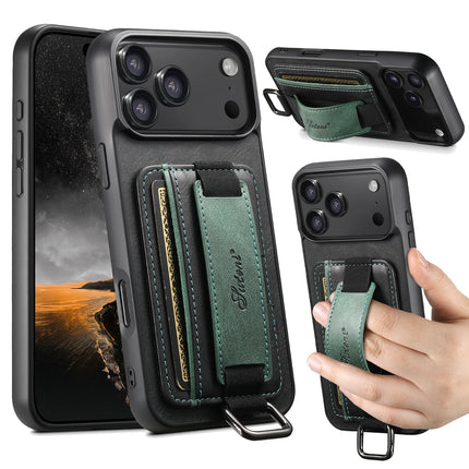 SUTENI Phone Case Wrist Strap Ring Buckle Faux Leather Card Holder Stand For iPhone 17 Pro Max 16 Plus 15 14 13 12