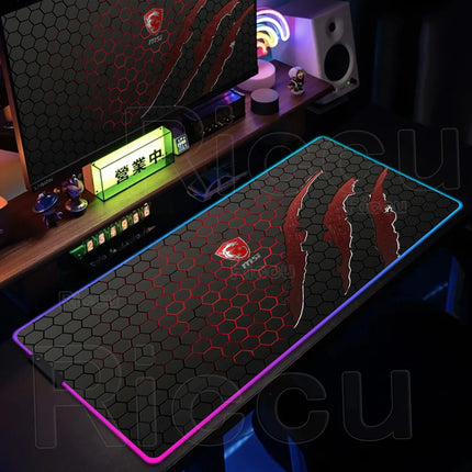 RGB MSI Pc Gaming Keyboard Expansion Mouse Pad LED Glowing Mat Anti-slip Rubber Backlight Esports Game Laptop Home Office Setup
