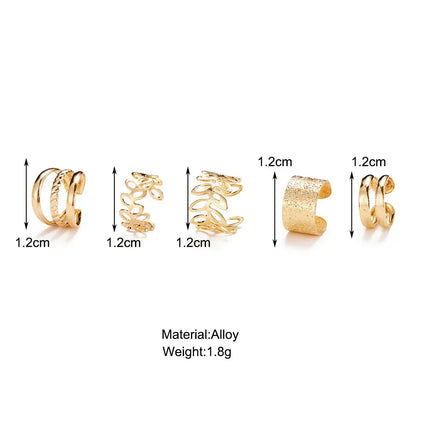 5pcs;Silver Color Leaves Clip Earrings for Women Men Creative Simple C Ear Cuff Non-Piercing Ear Ear Clip Set Trend Jewelry Gift