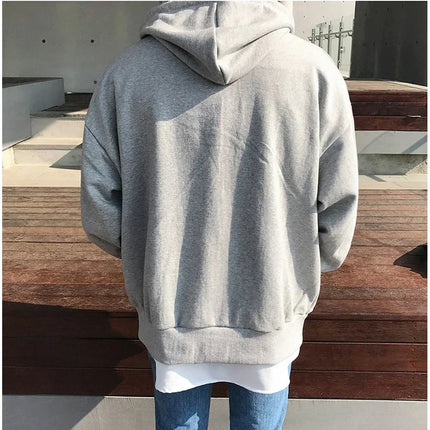 Autumn Trendy Men's Hoodie Solid Color Zip Up Loose Jacket Coats Casual Long Sleeve Hooded Sweatshirt Outdoor  Male Clorhes