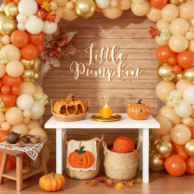 Fall Theme Balloons Garland Orange White Nude Gold Balloon Arch Kit Fall Pumpkin Thanksgiving Birthday Party Wedding Decoration