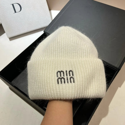 Winter Hats For Women Luxury Rhinestone Letters Fashion Cap Warm Hat Real Rabbit Fur Wool Skullies Beanies Knit Hats for Men