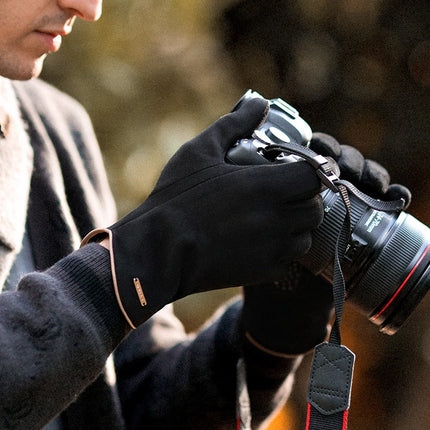 Winter Warm Gloves for Men's Outdoor Cycling and Driving Suede and Fleece Thickened Non-slip Touch Screen Gloves
