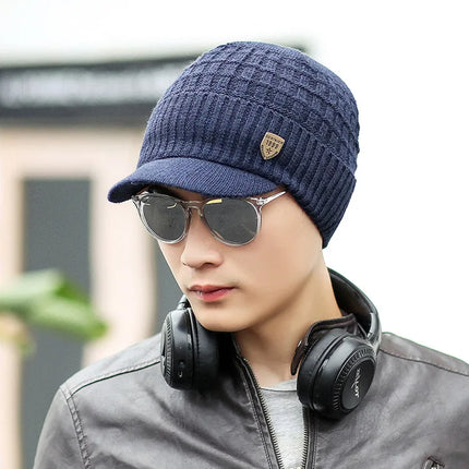 Men's Winter Keep Warm Visor Hats Thickened and Flannel Knitted Elastic Comfortable Winter Hats For Men