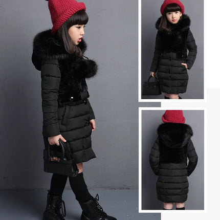 Winter Warm Jackets for Girls Fashion Fur Hooded Children Girls Waterproof Outwear Kids Cotton Lined Parkas