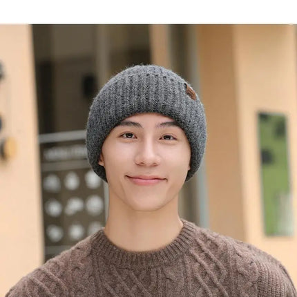Winter Hats For Men Thickened Knitted Beanie Ear Protection Solid Color Cold Hat Keep Warm Baggy Cap Male Korean Elastic New