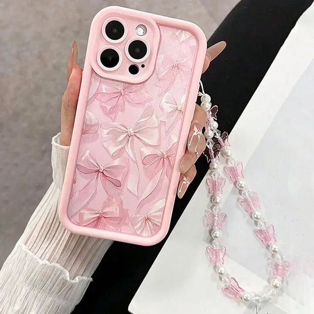 Pink Bow Pattern Silicone Phone Case For iPhone Butterfly Charm Cover