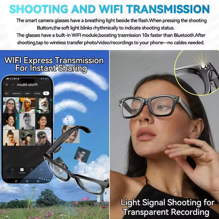 New Men AI Camera Smart Glasses Wifi 800W Pixel 4K Ultra Clear Videography AI Translation 32GB Anti Blue Light Women Glasses