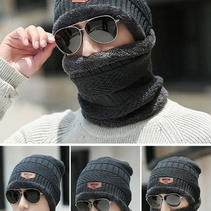 Winter hat men's warm and cold resistant with thick woolen hat cotton hat cycling knitted hat neck protection scarf two-piece se