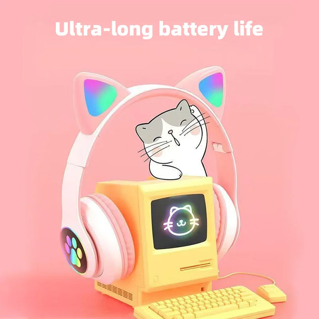ST-28 Wireless Headphones Cat Ears Bluetooth Earphones Stereo Music Earbuds Bluetooth 5.0 Sports Gaming Headset with Mic