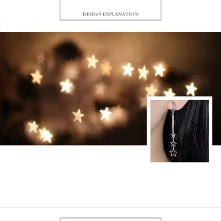 Elegant Popular Three Stars Hoop Earrings For Women 925 Sterling Silver Party Jewelry Beautiful Long Tassel EarringElegant
