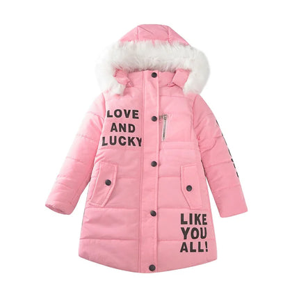Winter Warm Jackets for Girls Fashion Fur Hooded Children Girls Waterproof Outwear Kids Cotton Lined Parkas