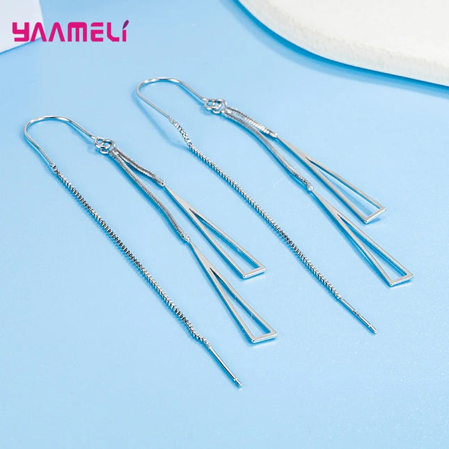 Earrings Fashion Jewelry Simple Geometric Tassel Long Box Chain Thread Pendientes Ear Decoration Ornaments