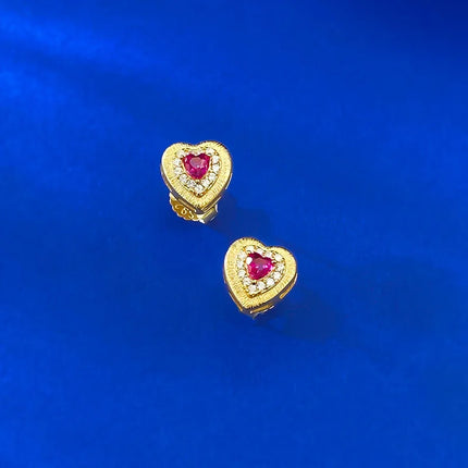 2025 spring/summer new s925 silver gold-plated heart-shaped brushed small earrings, fashionable and versatile