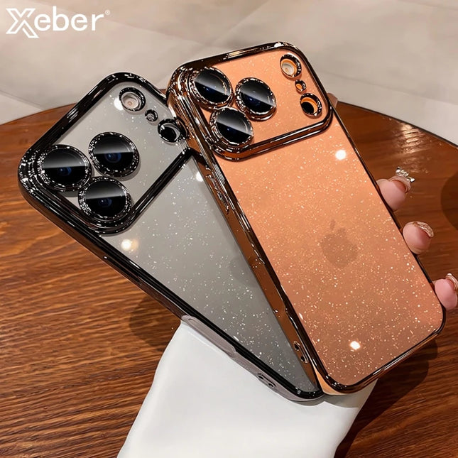 Plating Glittering Sparkle Transparent Phone Case For iPhone 17 Lens Camera Protection Slim Cover