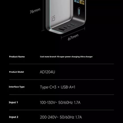 CukTech 10 Ultra GaN Charger 120W MAX Power Adaptor Adaptive Fast Charge Digital Display Mobile Phone Charger Original PD2.0 3.0