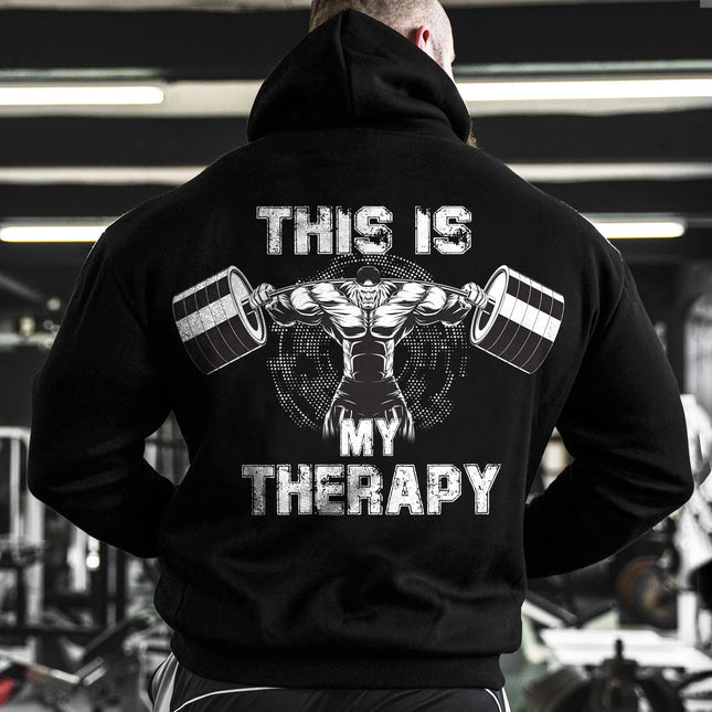 This Is My Therapy Pattern Hooded For Men Autumn Winter New Men's Fitness Hoodies Gym Workout Hoodie Breathable Sweatshirts