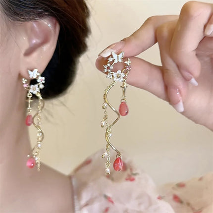 Romantic Temperament Fringed Purple Flower Clip on Earrings Without Piercing Fairy Vacation Style Seaside Long Ear Clips Cuffs