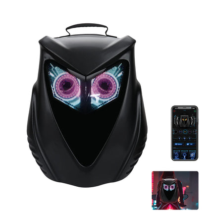 LOY Owl Design LED Display Smart Screen Motorcycle Cycling Backpack Bluetooth Control DIY Travel Bag Hard Shell Helmet Bag