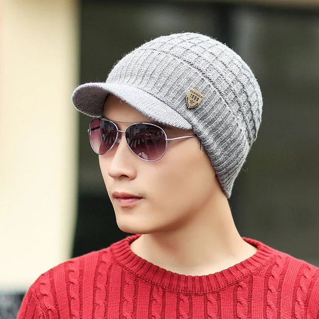 Men's Winter Keep Warm Visor Hats Thickened and Flannel Knitted Elastic Comfortable Winter Hats For Men