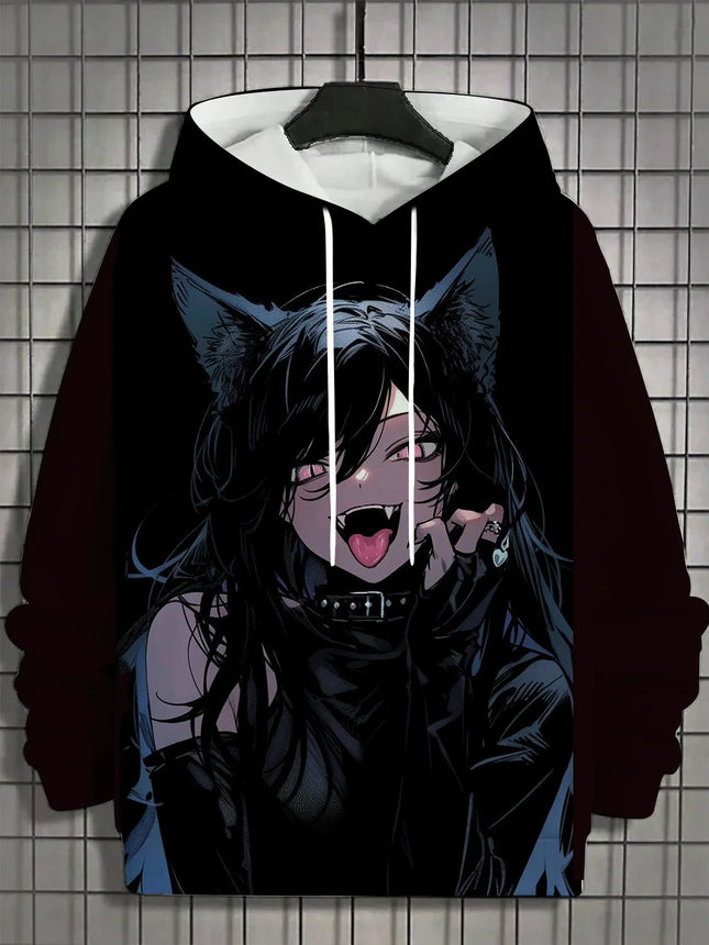 Vintage Men's Hoodie 3d Print nymphet Tops  Cartoon Girl Graphics Long Sleeve Hoodie Fashion Men's Top Oversized Streetwear Tees