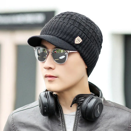 Men's Winter Keep Warm Visor Hats Thickened and Flannel Knitted Elastic Comfortable Winter Hats For Men
