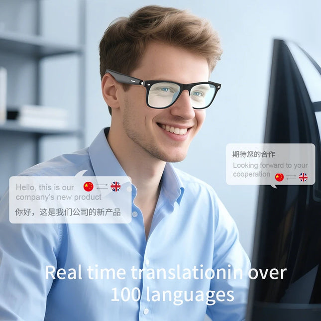New AI Translation Smart Glasses Bluetooth Call Headphones UV Protective Lenses Connected Bezel Outdoor Sports Sunglasses