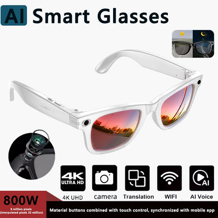 4K AI Smart Glasses 8MP HD Camera Video Bluetooth Call Intelligent Translation 270mAh Battery Voice Assistant Music Sunglasses