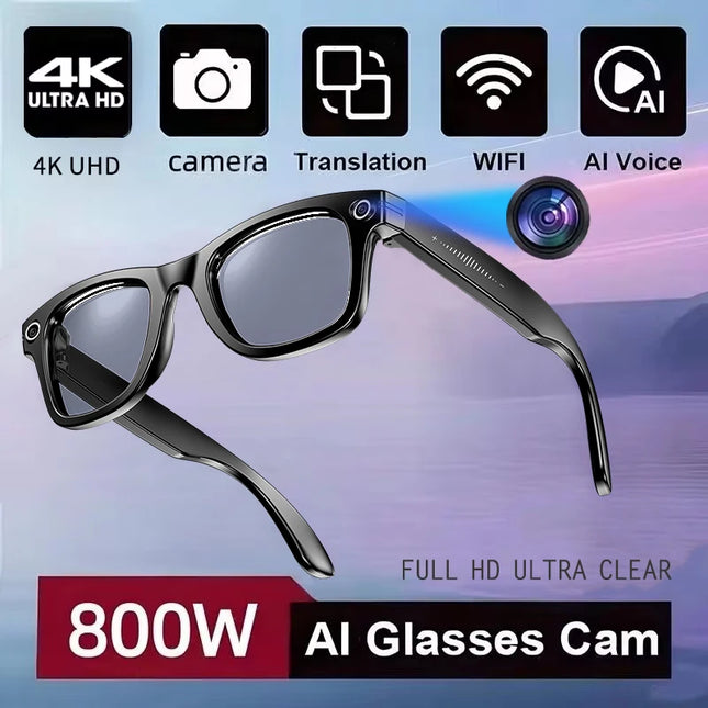 New Men AI Camera Smart Glasses Wifi 800W Pixel 4K Ultra Clear Videography AI Translation 32GB Anti Blue Light Women Glasses