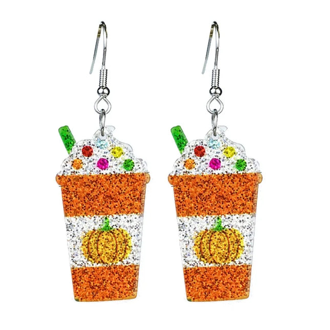 New Autumn Thanksgiving Earrings Turkey Pumpkin Pie Maple Leaf Coffee Sunflower Sparkling Acrylic Earrings Thanksgiving Gift