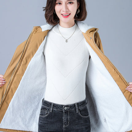 Winter Jacket Cotton Warm Puffer Coat Women Casual Parkas With Lining Plush hooded trench Outwear Women's Clothes