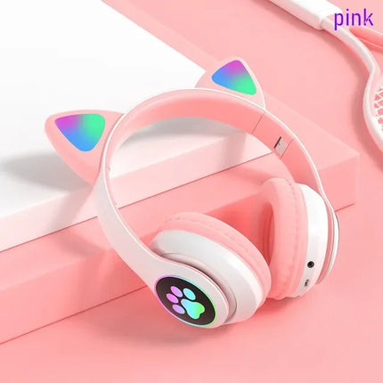ST-28 Wireless Headphones Cat Ears Bluetooth Earphones Stereo Music Earbuds Bluetooth 5.0 Sports Gaming Headset with Mic