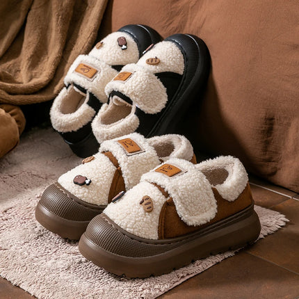 2025 New Platform Winter Cotton Shoes Women Outdoor Thick Bottom Warm Plush Slippers Woman Comfortable Cute Non Slip Snow Boots