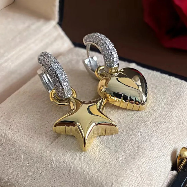 Asymmetric earrings. Different Design Jewelry Love Pendant Fashion Star Earrings Sparkling Zircon Personalized Jewelry
