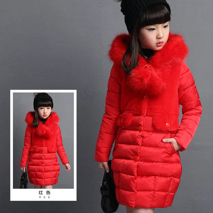 Winter Warm Jackets for Girls Fashion Fur Hooded Children Girls Waterproof Outwear Kids Cotton Lined Parkas