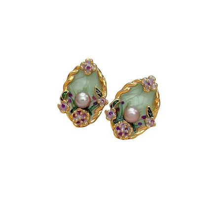 Unique and elegant Monet Garden-inspired retro oil painting style stud earrings.