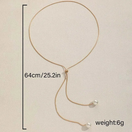 Long Pearl Necklace Adjustable Pull Chain Minimalist Design Women's Layering Choker Versatile Jewelry