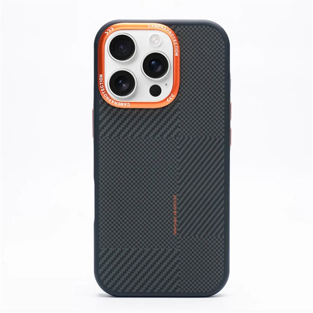 Matte Carbon Fiber Texture MagSafe Phone Case For iPhone 17 Wireless Charging Alloy Lens Protective Cover