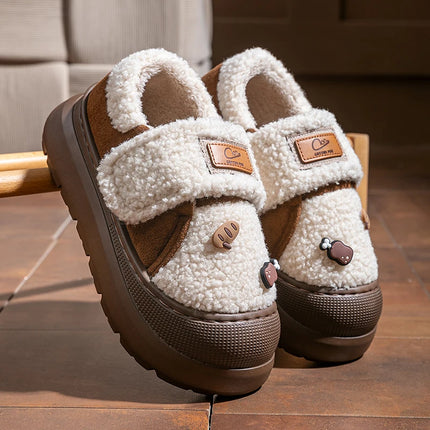 2025 New Platform Winter Cotton Shoes Women Outdoor Thick Bottom Warm Plush Slippers Woman Comfortable Cute Non Slip Snow Boots