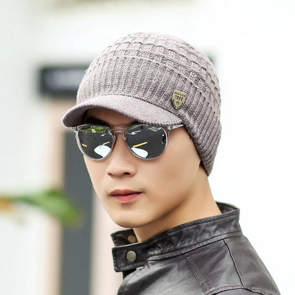 Men's Winter Keep Warm Visor Hats Thickened and Flannel Knitted Elastic Comfortable Winter Hats For Men