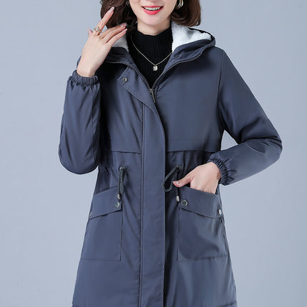 Winter Jacket Cotton Warm Puffer Coat Women Casual Parkas With Lining Plush hooded trench Outwear Women's Clothes