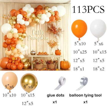 Fall Theme Balloons Garland Orange White Nude Gold Balloon Arch Kit Fall Pumpkin Thanksgiving Birthday Party Wedding Decoration