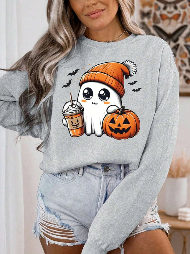 Autumn Womans Halloween Sweatshirts Coffee Lover Printing Hoodies Fleece Comfortable Crewneck Pullover Fashion Female Clothes