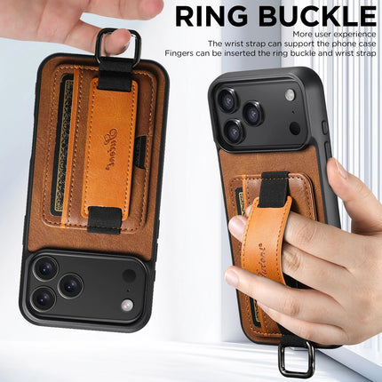 SUTENI Phone Case Wrist Strap Ring Buckle Faux Leather Card Holder Stand For iPhone 17 Pro Max 16 Plus 15 14 13 12